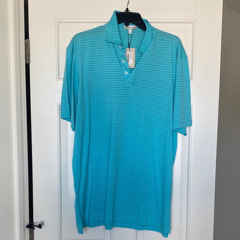 Peter Millar Teal Striped Polo Shirt